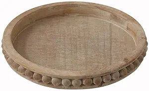 Whitewashed Round Decorative Wood Tray